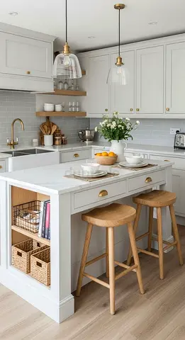White Shaker Kitchen Island with Storage