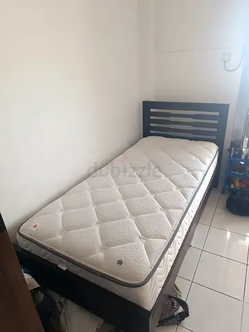 Single wooden bed frame with mattress - good condition