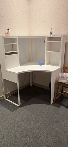White Corner Study/Computer Desk with Shelves - Good Condition