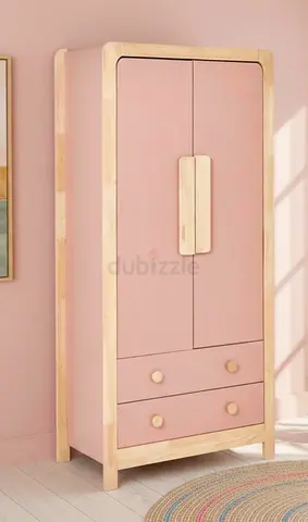 Wooden Wardrobe with Drawers — Light Oak Frame and Blush Interior