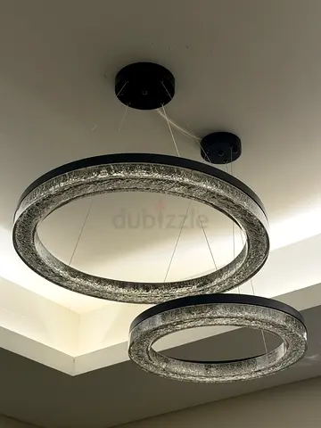 Modern Dual Ring LED Ceiling Light - Suspended Crystal Effect