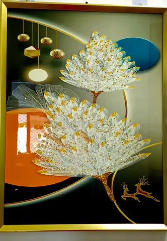 Framed 3D Floral Wall Art with Gold Accents