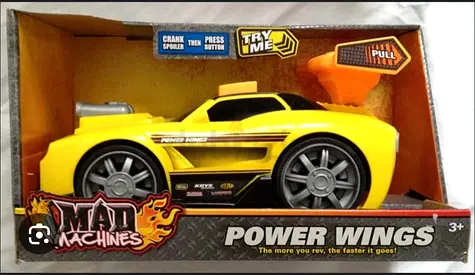 Mad Machines Power Wings Pull-Back Yellow Toy Car (New in Box)