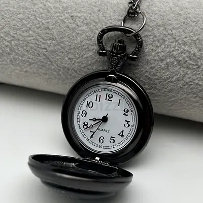 Classic Black Pocket Watch on Chain - Quartz
