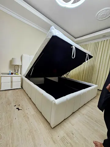 White Upholstered Ottoman Storage Bed - King Size