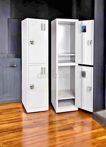 White Metal 2-Door Locker Cabinet - Office/School Storage