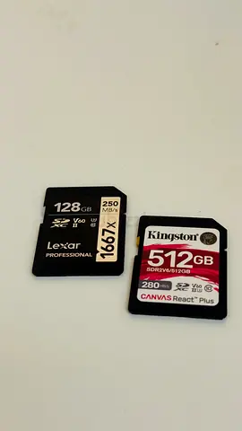 Lexar 128GB v60 (100 AED) and Kingston 512GB v60 (300)