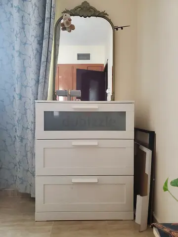 White 3-Drawer Dresser with Mirror — Good Condition