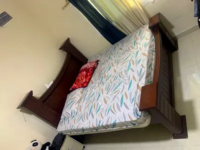 Wood Double Bed with Headboard and mattress in Good condition