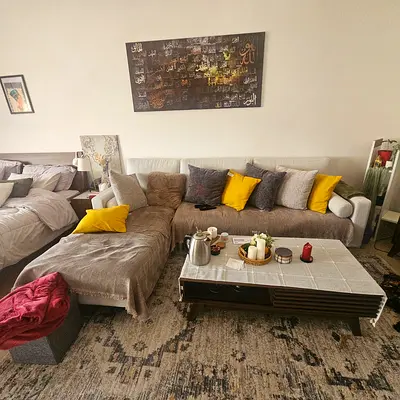 Large L-shaped fabric sofa with chaise  - used, in good condition