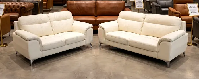 Cream Leather 2-Seater and 3-Seater Sofa Set - Modern Design