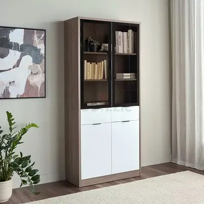 Dublin Home Center Book Case Glass Doors and White Cabinets 90 cm W x 40 cm D x 200 cm H