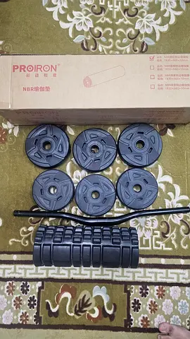 Set of Weight Plates with Bar and Foam Roller — Good Condition