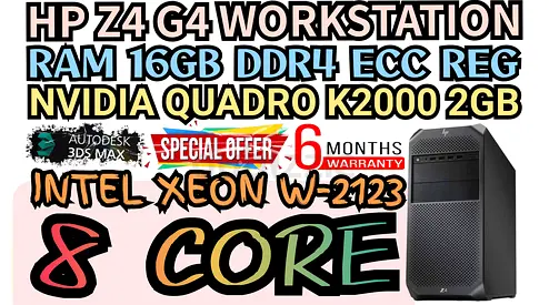 HP Z4 G4 WORKSTATION 8 CORE INTEL XEON W-2123  RAM 16GB DDR4 NVIDIA QUADRO K2000 2GB DDR5