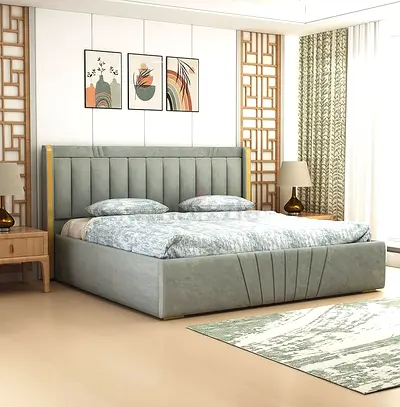 Modern Upholstered King Size Bed with Headboard