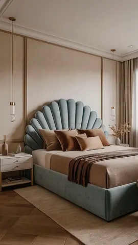 Upholstered Velvet Bed with Shell Headboard - Queen Size