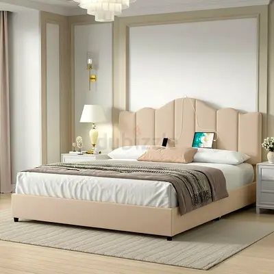 Modern Design Beige Upholstered King Bed