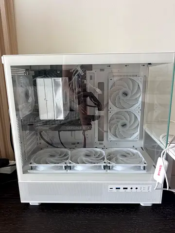 White Mid-Tower PC Case with RGB Fans and Tempered Glass - Assembled Interior
