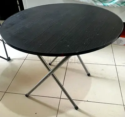 Round Black Folding Dining Table with Metal Legs