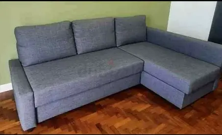 Grey L-shaped Fabric Sofa - Right Chaise, Good Condition