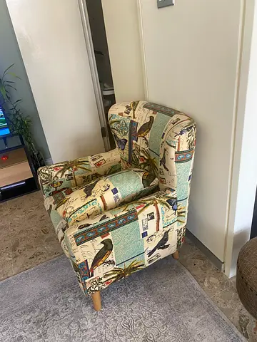 Single Accent Armchair with Patterned Upholstery - Good Condition