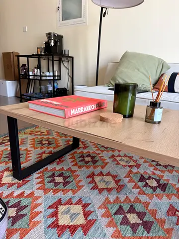 Modern Coffee Table - Oak Finish  Black Metal Frame