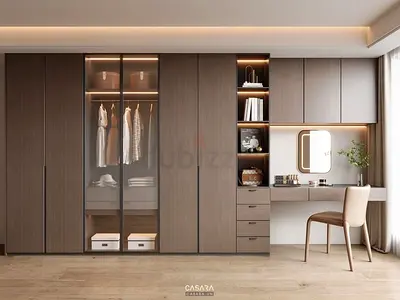 Modern Built-in Wardrobe with Dressing Desk and Shelves