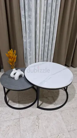 Set of 2 Nesting Marble-Top Coffee Tables with Metal Frames