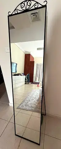 Black Metal Framed Floor Mirror with Stand