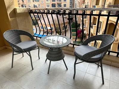 2-Seater Outdoor Wicker Bistro Set with Glass Table — Grey