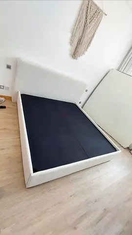 White Upholstered Double Bed Frame with Headboard