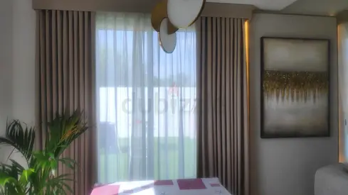 Set of Beige Floor-to-Ceiling Curtains with Sheer Liners (Living Room Ready)