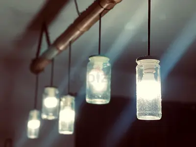 Handmade Mason Jar Pendant Light Fixture - Rustic Industrial Style, 5 Lights