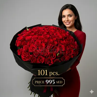 Bouquet of 101 Red Roses Fresh Flowers- Ready Gift