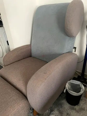 Comfortable single armchair in grey-beige fabric, good condition