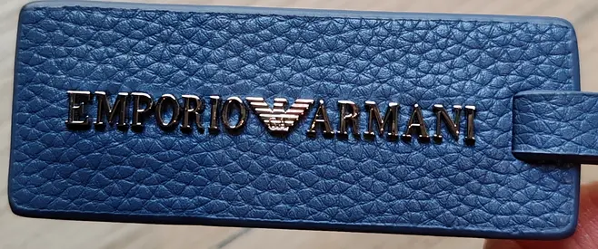 Emporio Armani blue leather luggage tag / bag tag