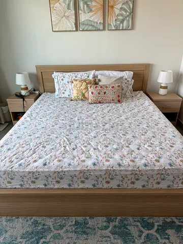 King size bed with side tables + mattress and pillows