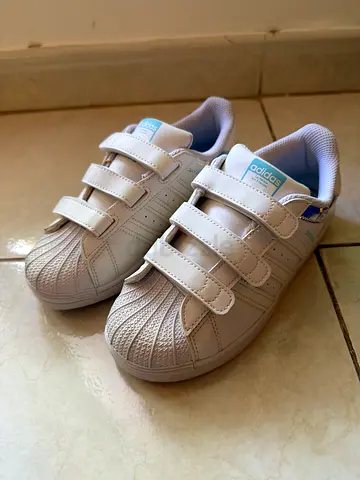 White Adidas Superstar Velcro Kids Sneakers - Size 34