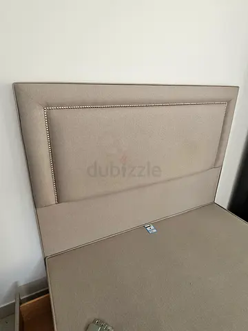 Grey Upholstered Headboard with Nailhead Trim - Double. Good condition.