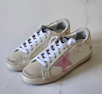 Golden goose White leather sneakers with pink star detail — womens size (pre-loved)