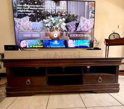 Solid Wood TV Console / Entertainment Unit - Dark Brown, Good Condition