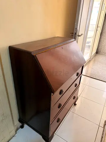 Antique english Wooden bureau / writing desk with drawers - solid dark wood