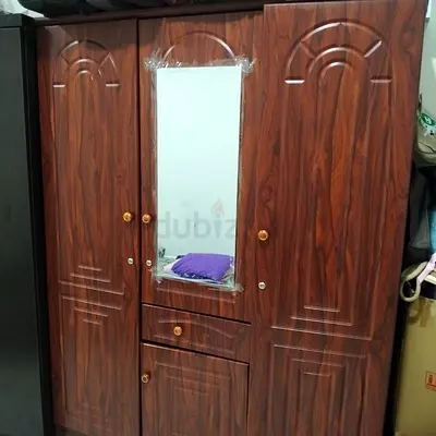 3-Door Wooden Wardrobe with Mirror and Drawers - Good Condition.