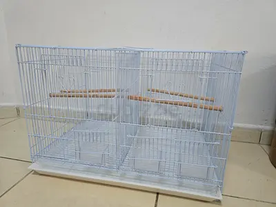 White Double-Bird Cage with Perches and Removable Tray - Good Condition Size 60cm