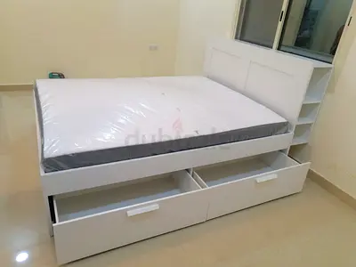 IKEA brimness queen size bed with 4 storage drawers underneath+ headboard and with IKEA mattress