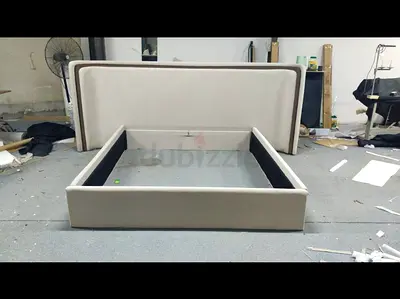 Queen size upholstered bed frame with headboard - beige