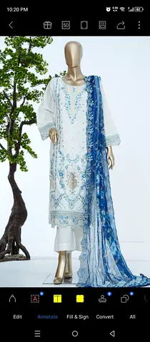 White and Blue Embroidered Pakistani Salwar Kameez with embroidered Dupatta -