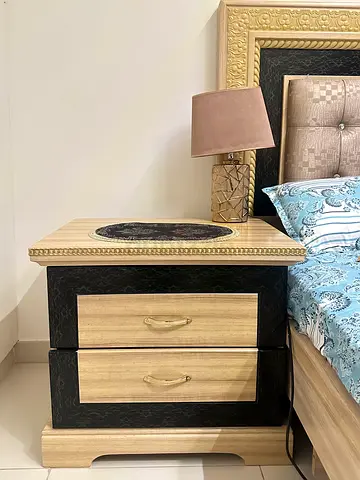 Wooden 2-Drawer Nightstand / Bedside Table in Black  Oak Finish