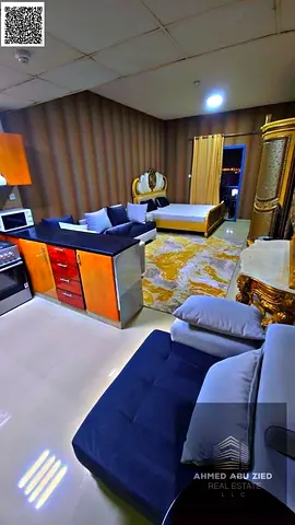 Studio for sale in Al Nuaimiya Towers, 590 sq.ft, high floor, with kitchen and bathroom, 3 free parking spaces, prime location, competitive price, and