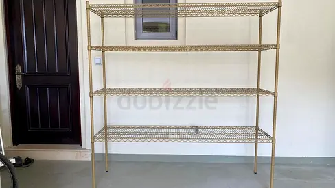 Sturdy Metal Wire Shelving Unit - 4 Tiers (Beige/Gold)